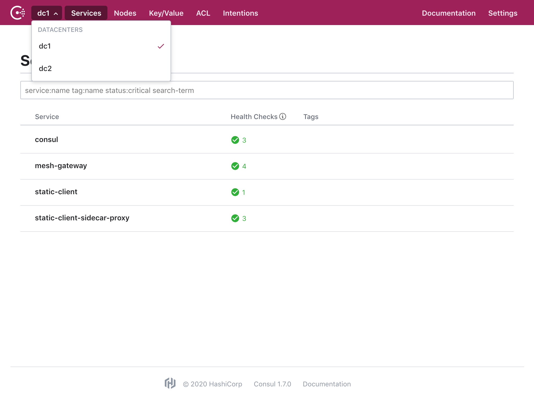 Consul Datacenter Dropdown