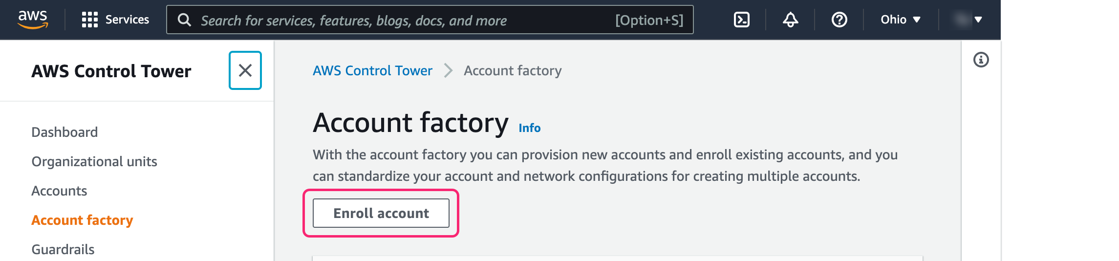 Enroll Account in AWS Account Factory