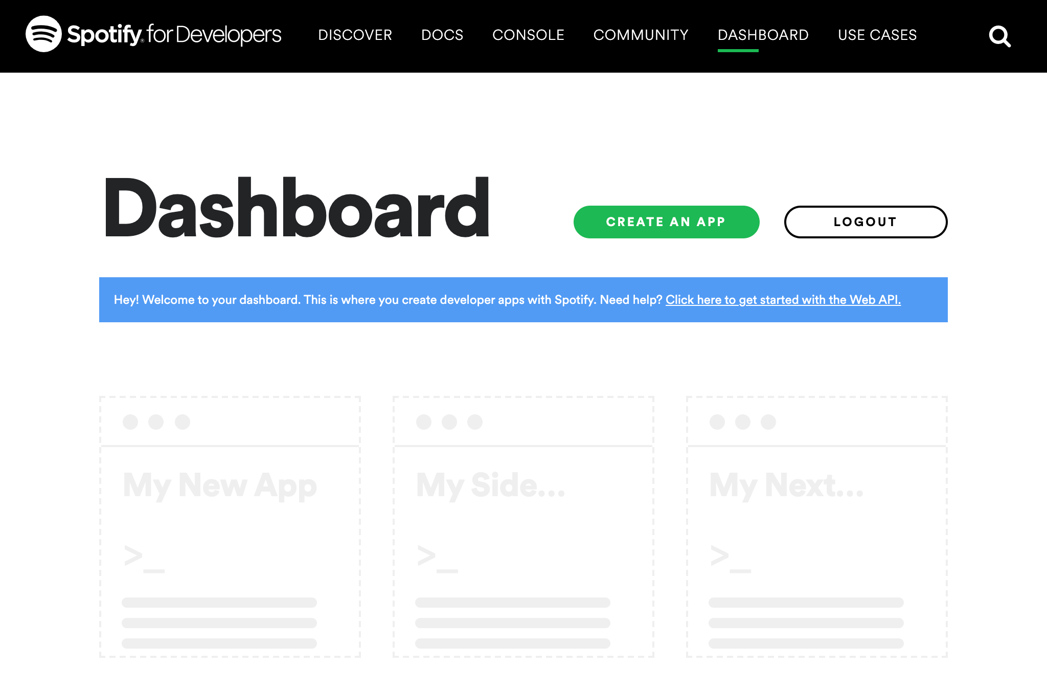 Spotify developer dashboard