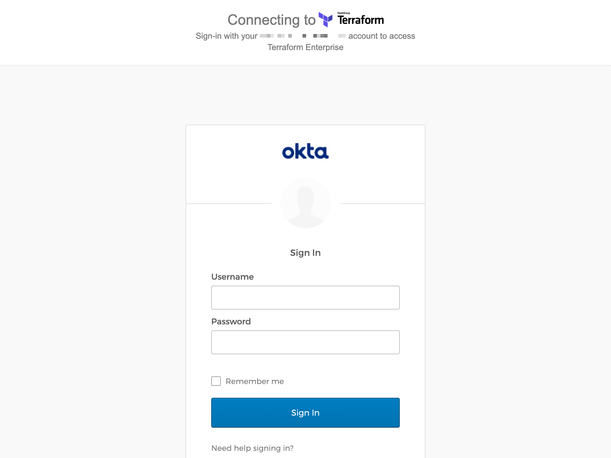 After clicking login via SAML, Terraform Enterprise will redirect you to Okta sign in page