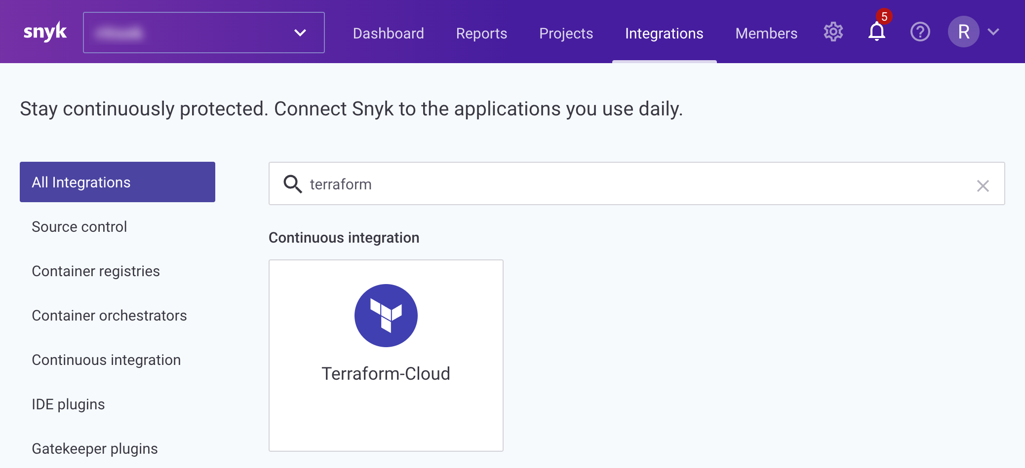 Select Terraform Cloud Snyk integration