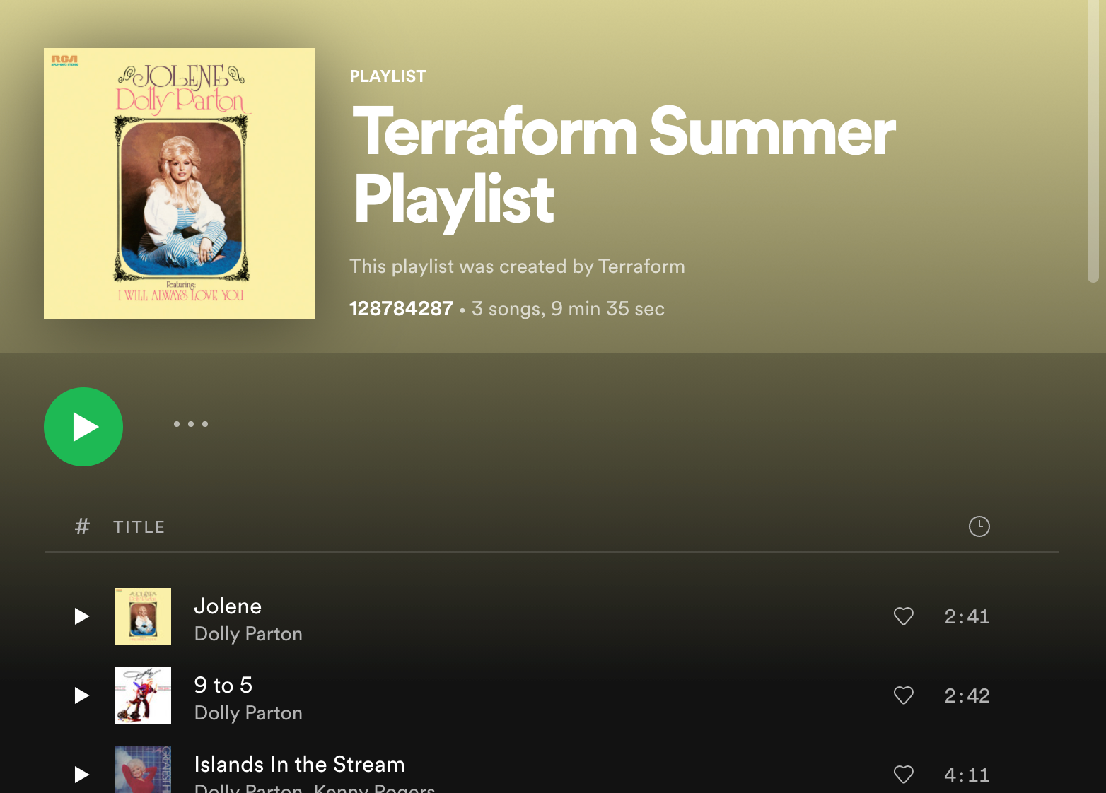 Spotify playlist created with Terraform