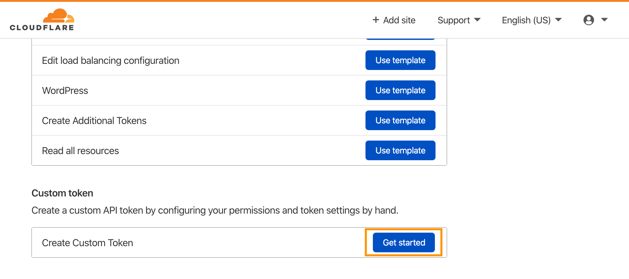 Cloudflare create custom API token