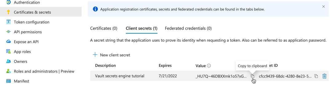 Azure directory application secret
value