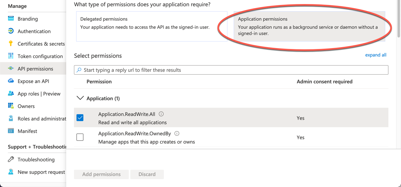 Azure directory app application permissions