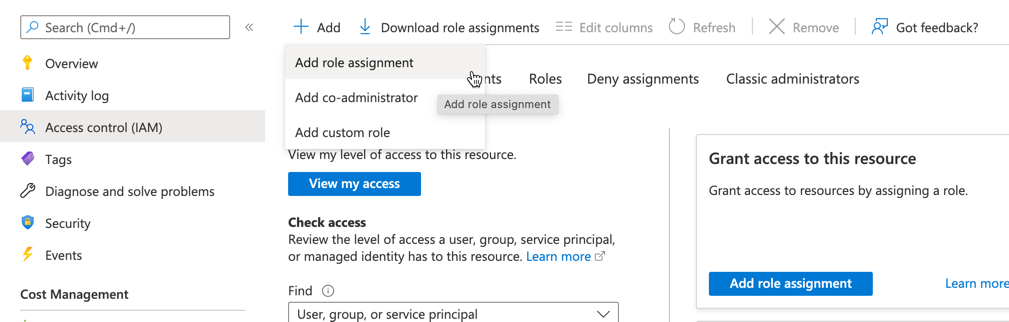 Azure subscription access add role assignment