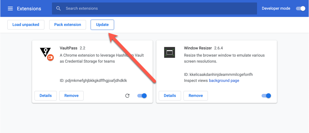 Chrome extensions page update plugins